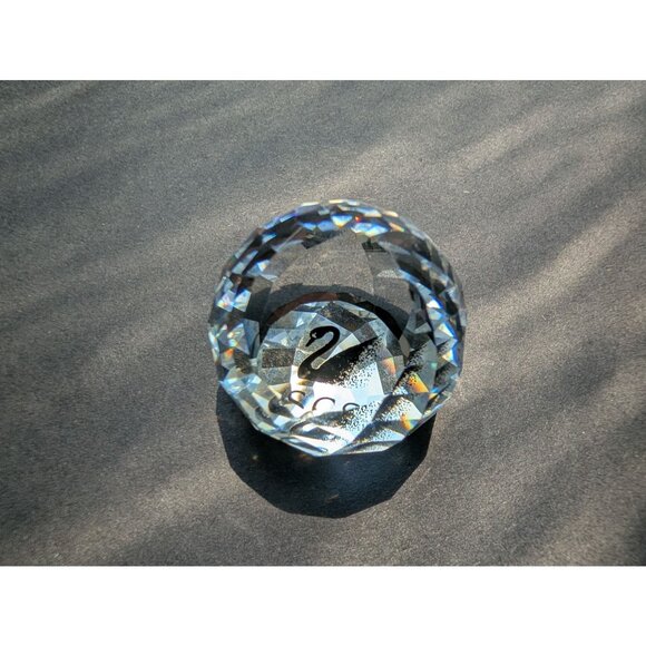 Swarovski SCS Faceted Crystal Paperweight With Swan Logo - Picture 3 of 6